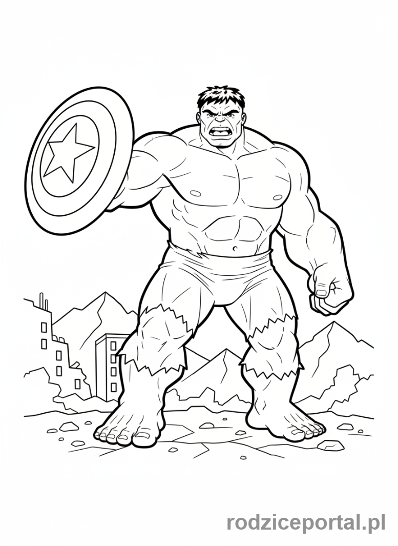 Kolorowanka Hulk - Hulk z tarczą Kapitana Ameryki