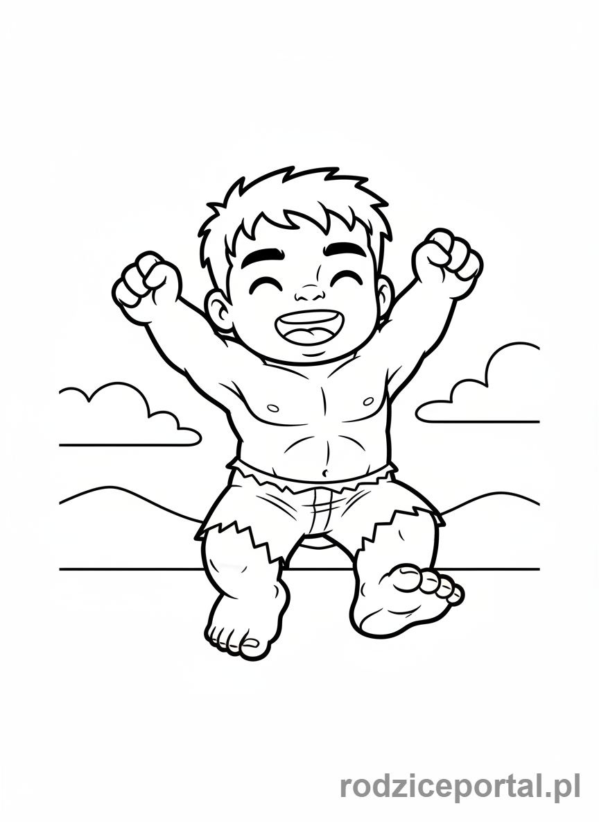 Kolorowanka Hulk - Młody Hulk radośnie skaczący