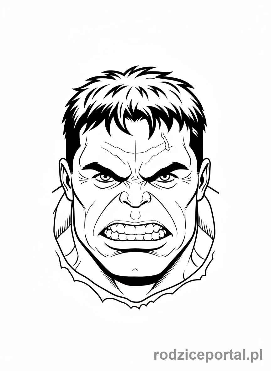 Kolorowanka Hulk - Zbliżenie na Hulka ze zdeterminowanym wyrazem twarzy