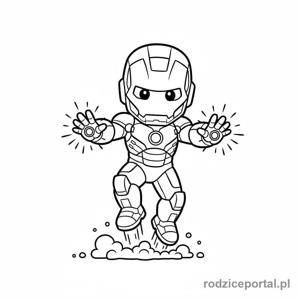 Kolorowanka Iron Man - Iron Man lądujący po locie