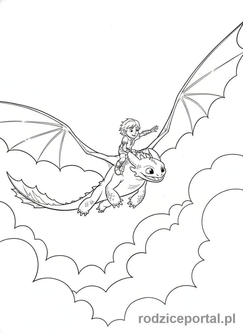 Kolorowanka Jak Wytresować Smoka - Czkawka i Szczerbatek lecący razem
