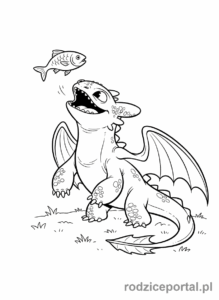 Kolorowanka Jak Wytresować Smoka - Szczerbatek bawiący się rybą