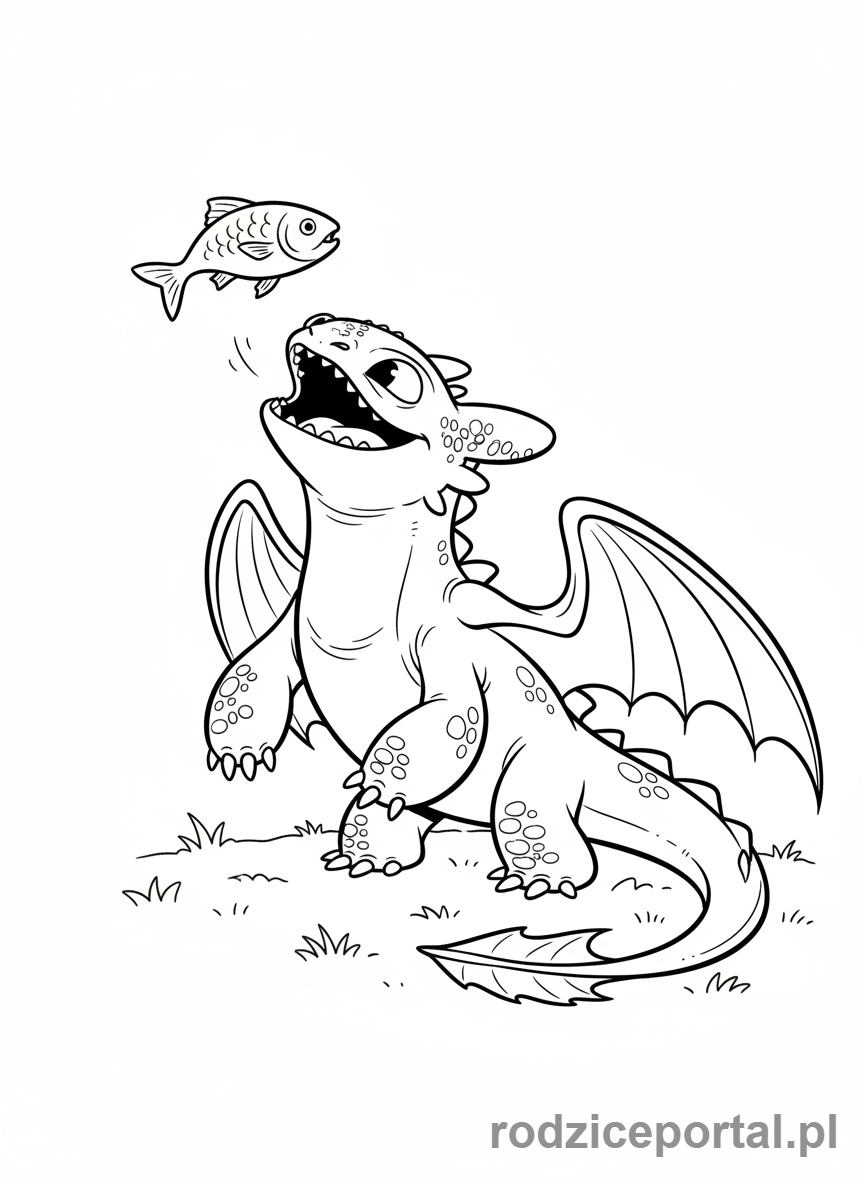 Kolorowanka Jak Wytresować Smoka - Szczerbatek bawiący się rybą