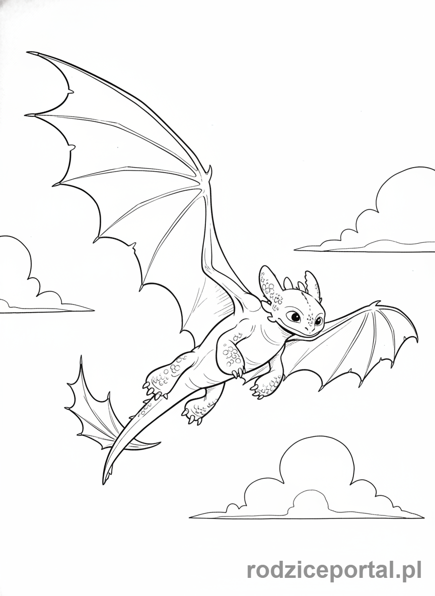 Kolorowanka Jak Wytresować Smoka - Szczerbatek w locie z dołu