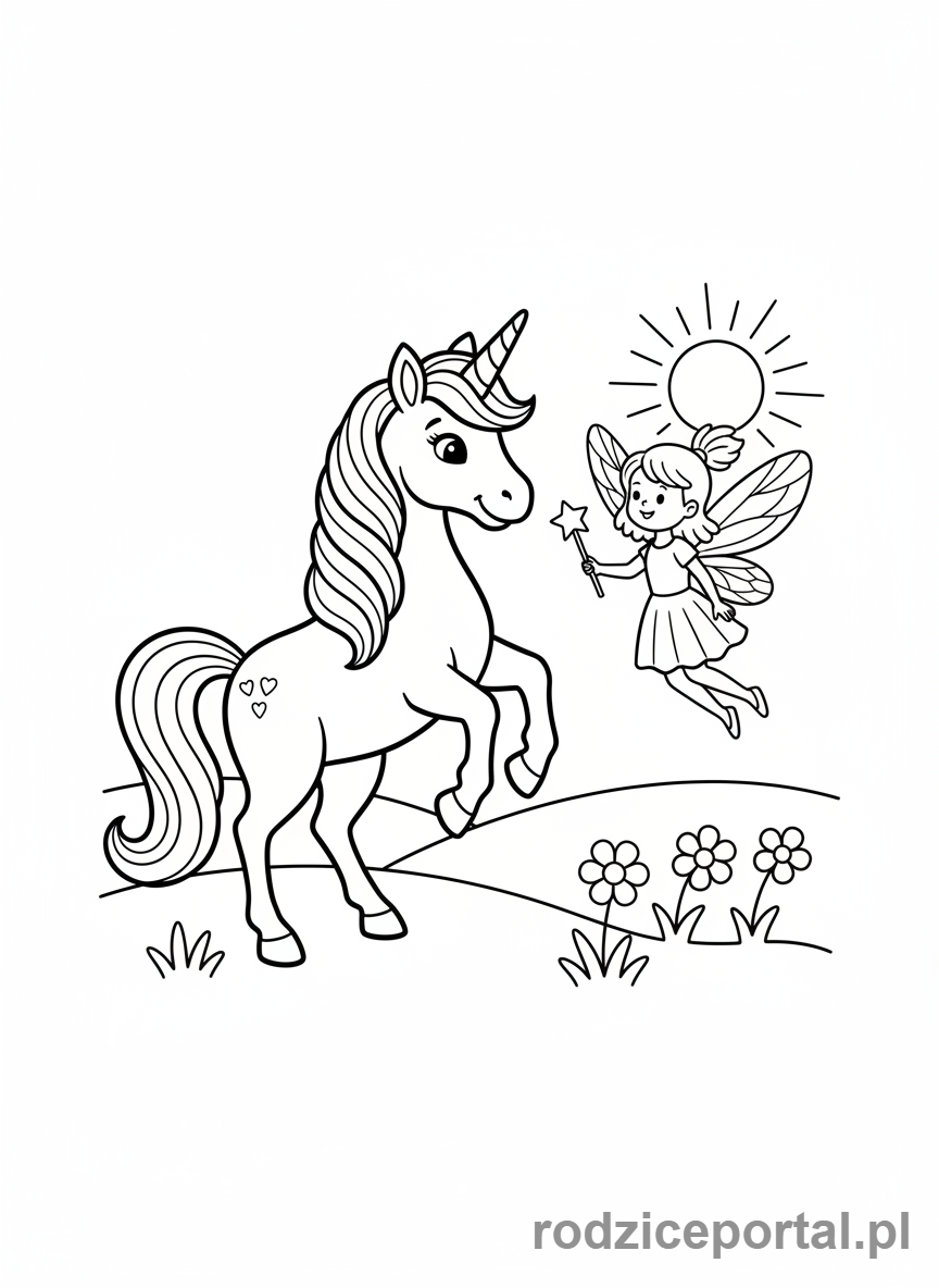 Kolorowanka Jednorożce - Jednorożec z wróżką.