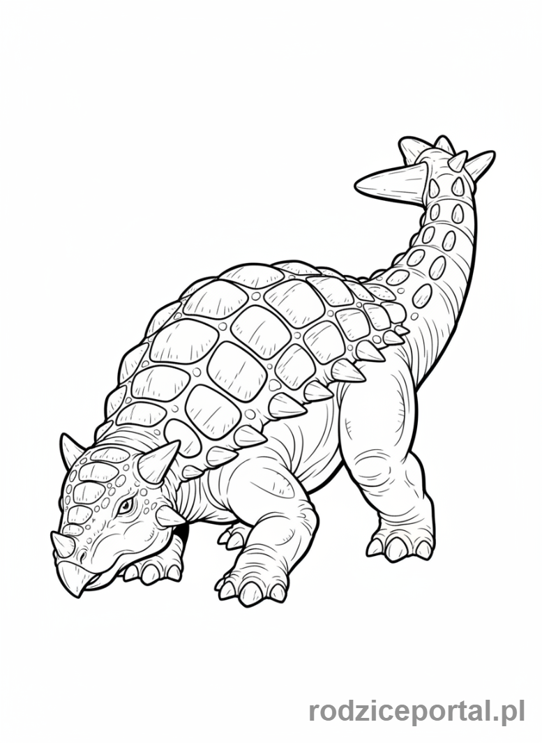 Kolorowanka Jurassic World - Ankylozaur w pozycji obronnej