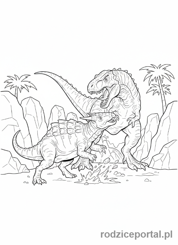 Kolorowanka Jurassic World - Ankylozaur walczący z Indominusem