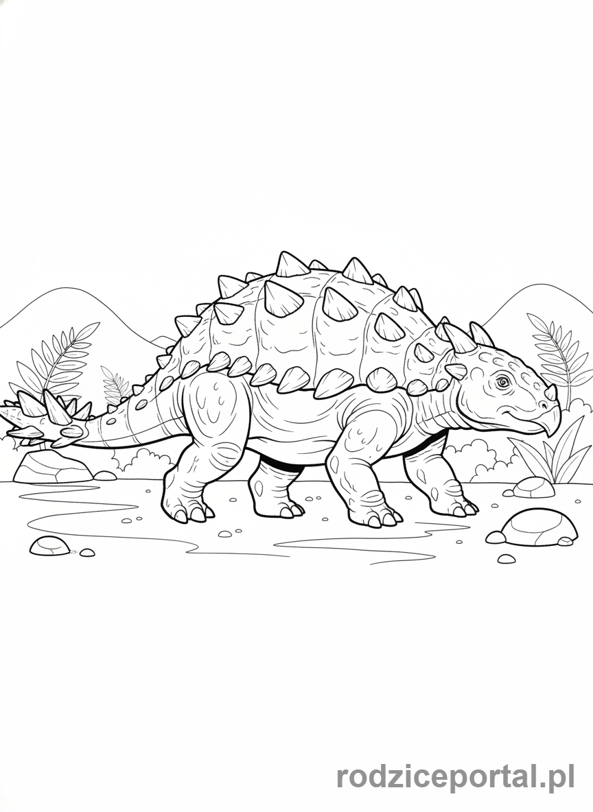 Kolorowanka Jurassic World - Ankylozaur z maczugą na ogonie