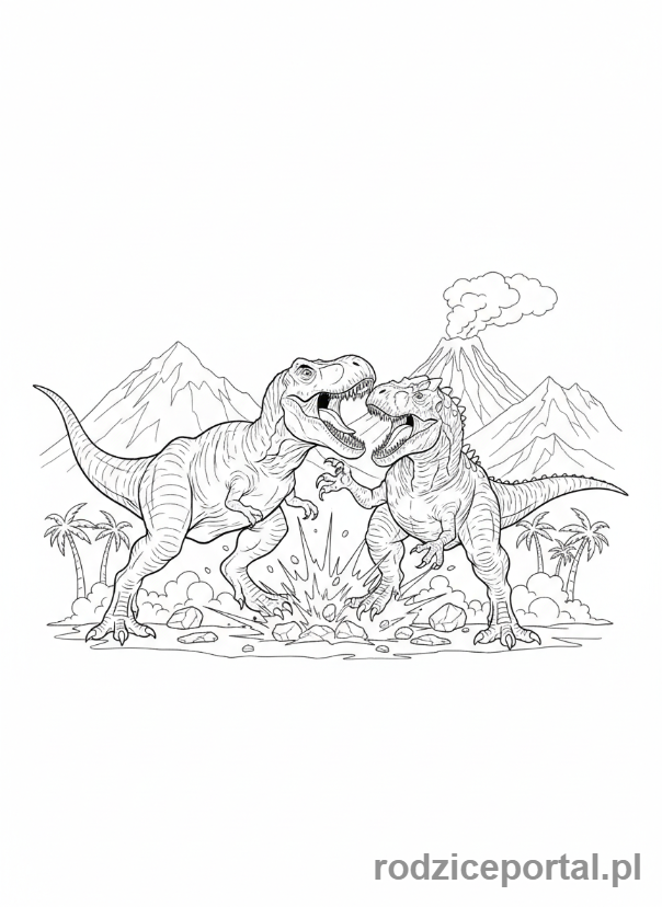 Kolorowanka Jurassic World - Bitwa T-Rexa i Indominusa Rexa
