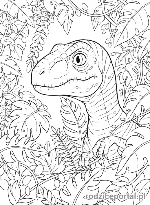 Kolorowanka Jurassic World - Blue obserwująca z ukrycia