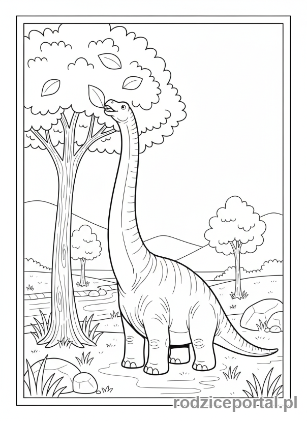 Kolorowanka Jurassic World - Brachiozaur spokojnie jedzący liście