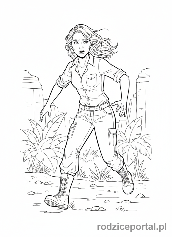 Kolorowanka Jurassic World - Claire Dearing uciekająca przed dinozaurem