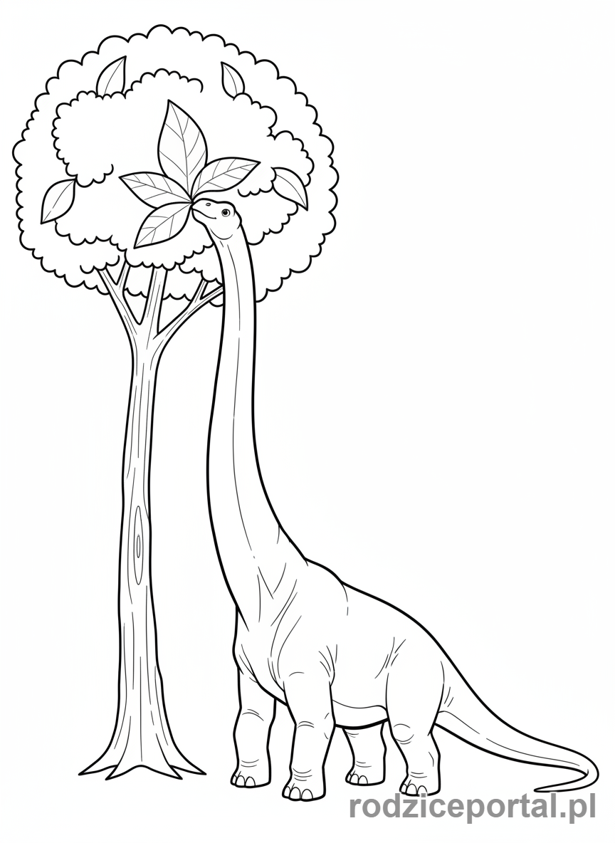 Kolorowanka Jurassic World - Długoszyi Brachiosaurus jedzący liście