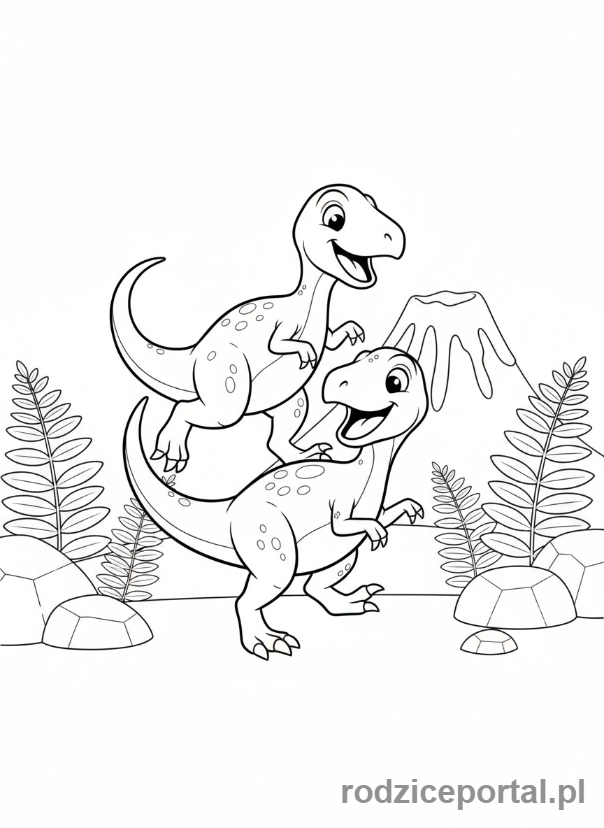 Kolorowanka Jurassic World - Dwa dinozaury bawiące się razem