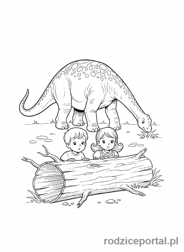 Kolorowanka Jurassic World - Dzieci ukrywające się przed dinozaurem