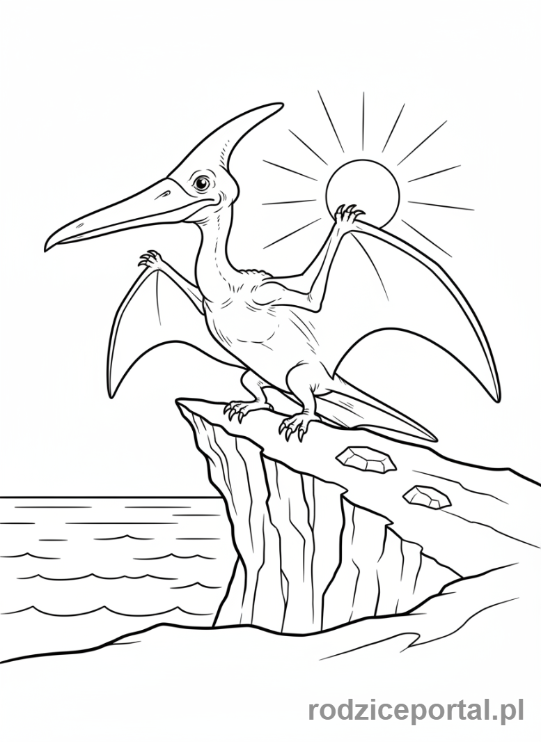 Kolorowanka Jurassic World - Gigantyczny pteranodon na klifie