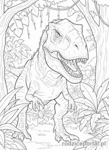 Kolorowanka Jurassic World - Groźny Indominus Rex w dżungli