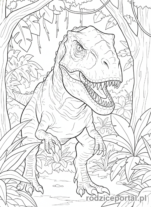 Kolorowanka Jurassic World - Groźny Indominus Rex w dżungli