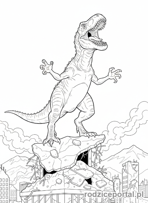 Kolorowanka Jurassic World - Indominus Rex ryczący na dachu