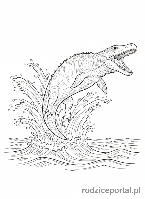 Kolorowanka Jurassic World - Mosasaurus wyskakujący z wody