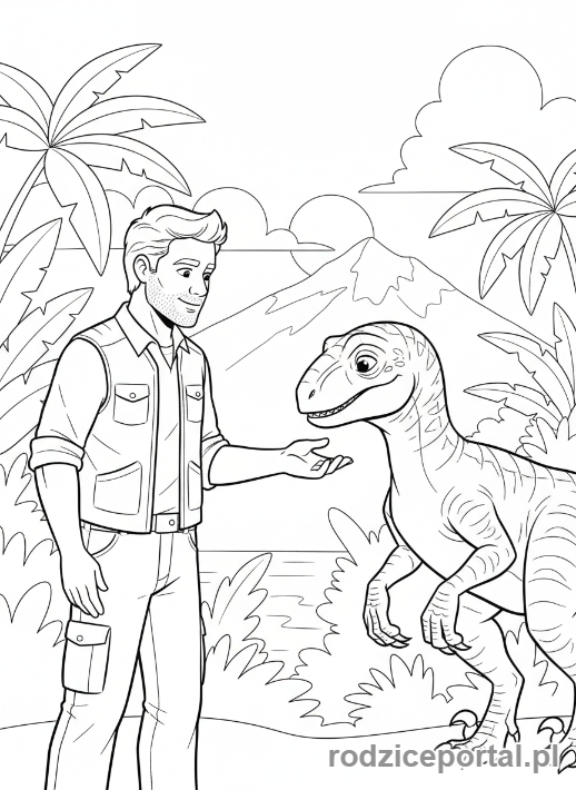 Kolorowanka Jurassic World - Owen Grady z raptorem Blue