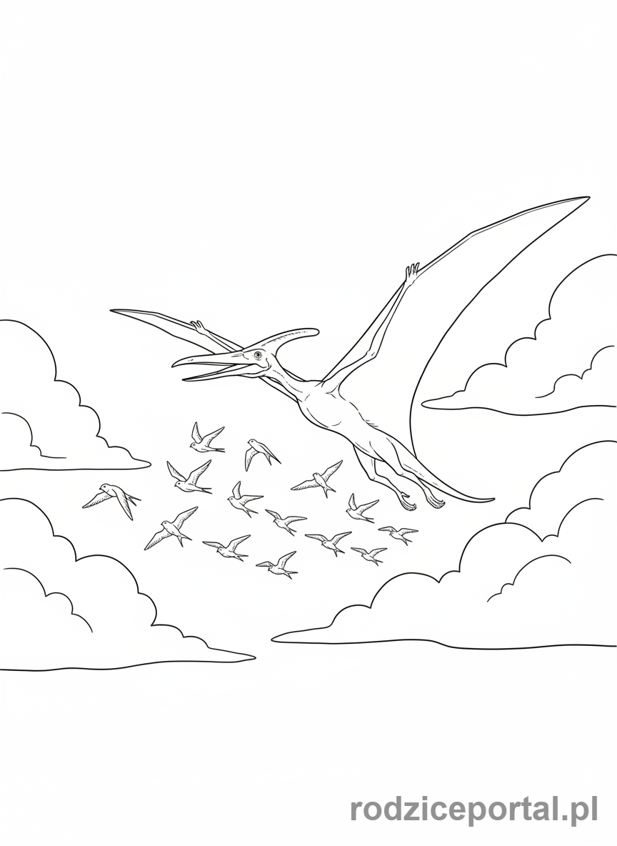 Kolorowanka Jurassic World - Pteranodon latający z ptakami