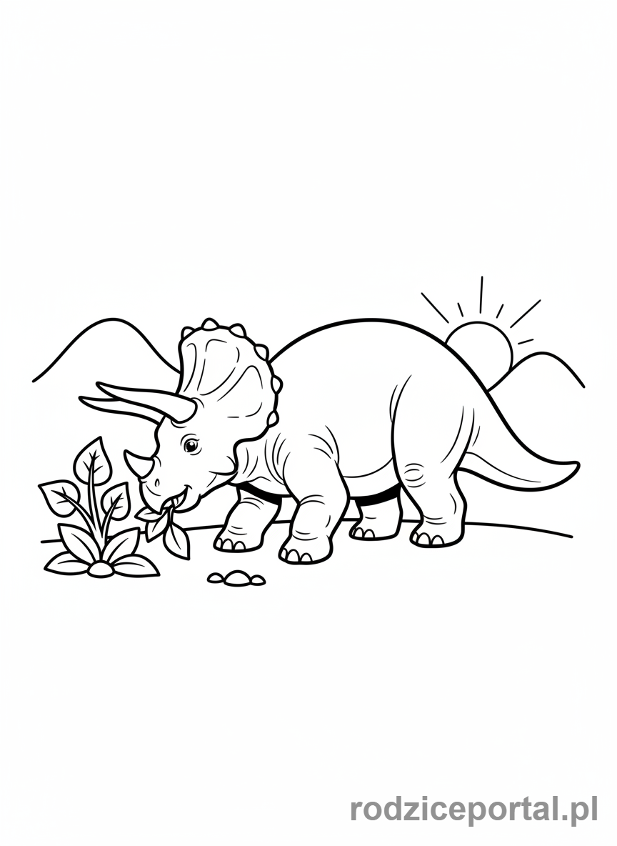 Kolorowanka Jurassic World - Spokojny Triceratops pasący się
