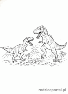 Kolorowanka Jurassic World - T-Rex i Indominus Rex walczące