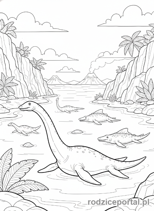 Kolorowanka Jurassic World - Zatoka z morskimi dinozaurami