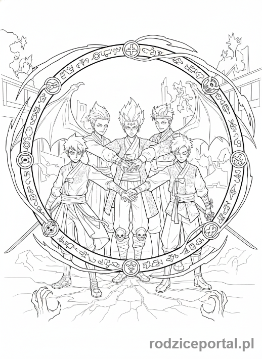 Kolorowanka K-popowe Łowczynie Demonów - Grupa Łowczyń K-popowych używająca magii do obrony