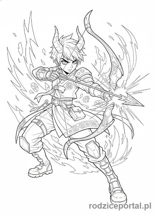 Kolorowanka K-popowe Łowczynie Demonów - Łowczyni K-popowa celująca z magicznego łuku