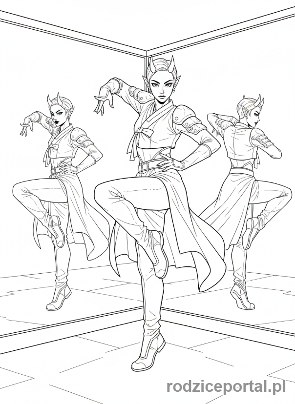 Kolorowanka K-popowe Łowczynie Demonów - Łowczyni K-popowa ćwicząca choreografię
