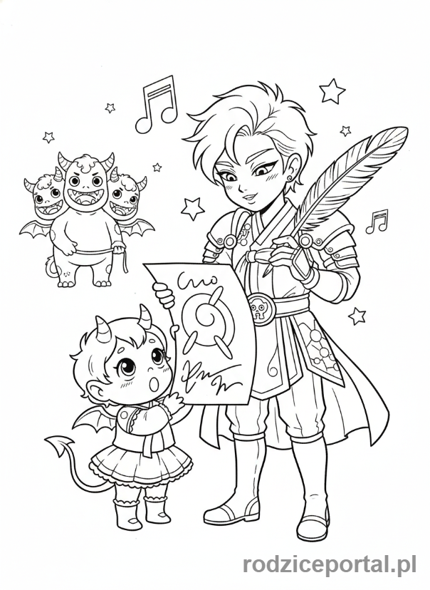 Kolorowanka K-popowe Łowczynie Demonów - Łowczyni K-popowa dająca autograf fanowi-demonowi