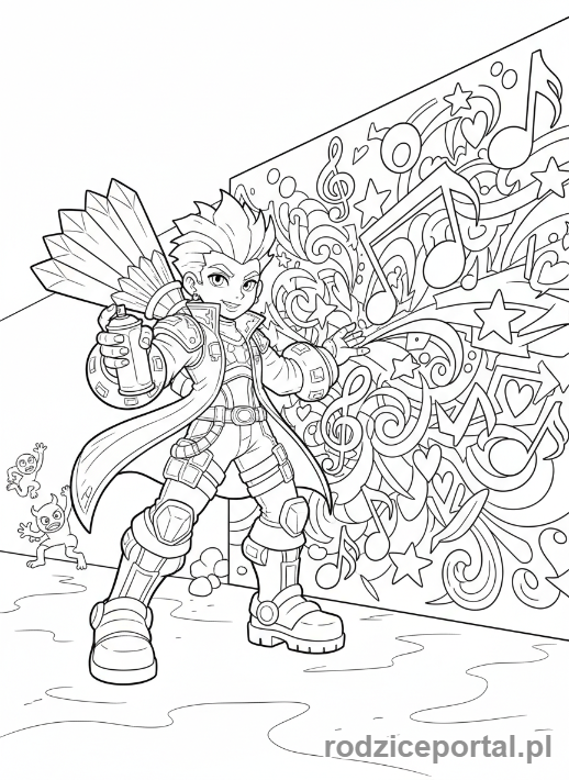 Kolorowanka K-popowe Łowczynie Demonów - Łowczyni K-popowa malująca graffiti K-popowe