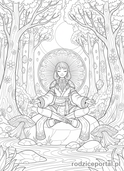 Kolorowanka K-popowe Łowczynie Demonów - Łowczyni K-popowa medytująca przed walką