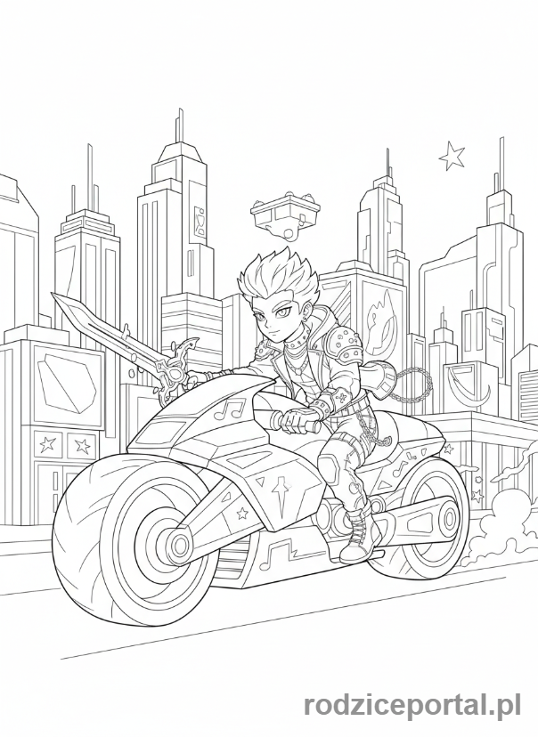 Kolorowanka K-popowe Łowczynie Demonów - Łowczyni K-popowa na motocyklu w stylu K-pop