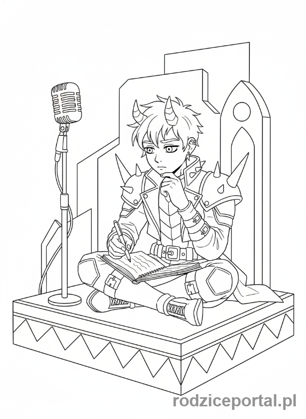 Kolorowanka K-popowe Łowczynie Demonów - Łowczyni K-popowa pisząca piosenkę na scenie