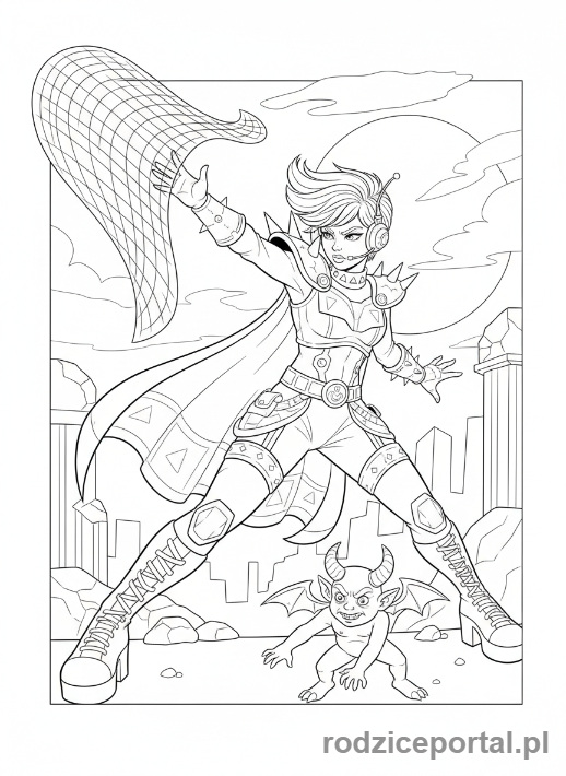 Kolorowanka K-popowe Łowczynie Demonów - Łowczyni K-popowa rzucająca sieć z energii