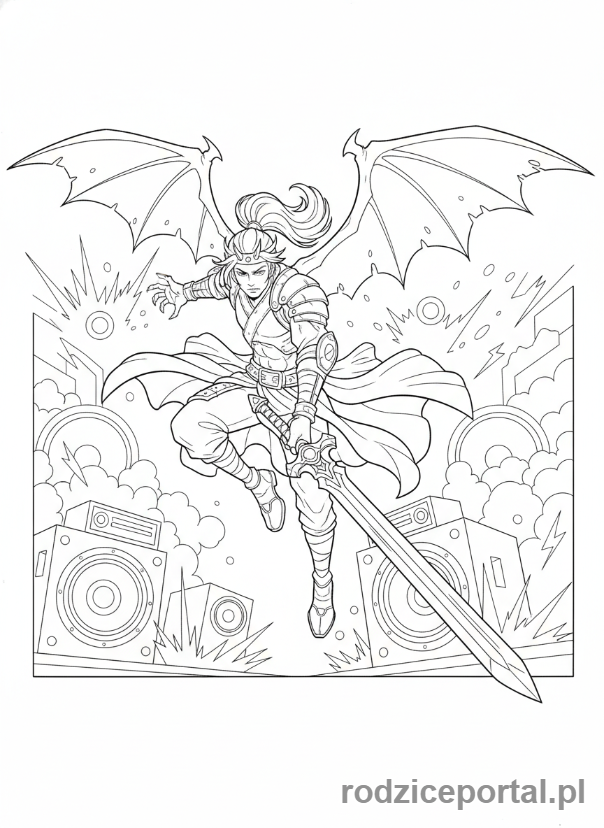 Kolorowanka K-popowe Łowczynie Demonów - Łowczyni K-popowa skacząca z energią podczas występu