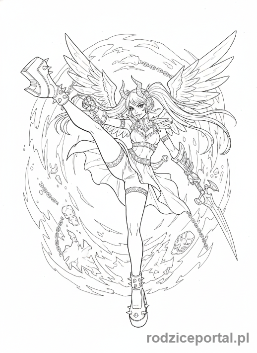 Kolorowanka K-popowe Łowczynie Demonów - Łowczyni K-popowa uwalniająca mocne kopnięcie