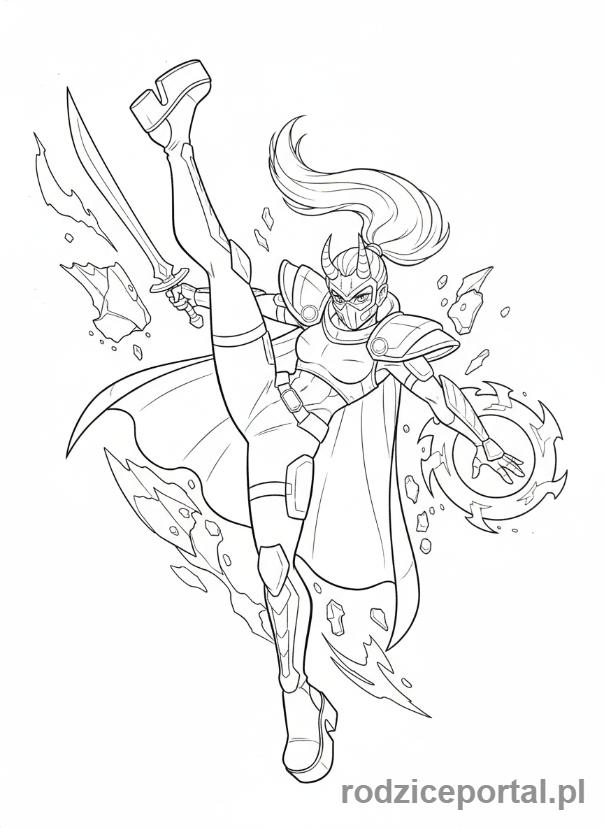 Kolorowanka K-popowe Łowczynie Demonów - Łowczyni K-popowa wykonująca salto w powietrzu