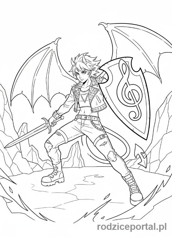 Kolorowanka K-popowe Łowczynie Demonów - Łowczyni K-popowa z tarczą muzyczną