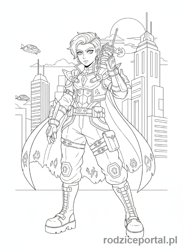 Kolorowanka K-popowe Łowczynie Demonów - Łowczyni K-popowa z walkie-talkie w akcji