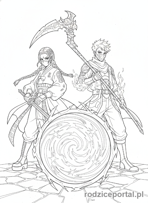 Kolorowanka K-popowe Łowczynie Demonów - Łowczynie Demonów przy portalem do innego wymiaru