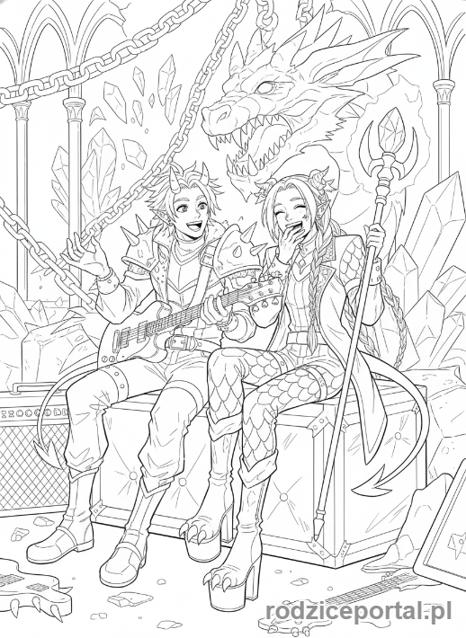 Kolorowanka K-popowe Łowczynie Demonów - Łowczynie odpoczywające na backstage'u, rozmawiające