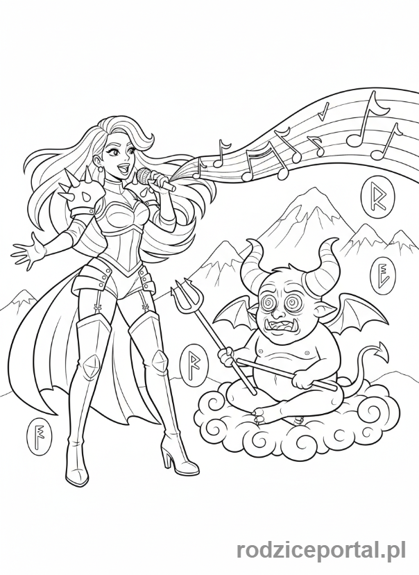 Kolorowanka K-popowe Łowczynie Demonów - Wokalistka hipnotyzująca demona głosem