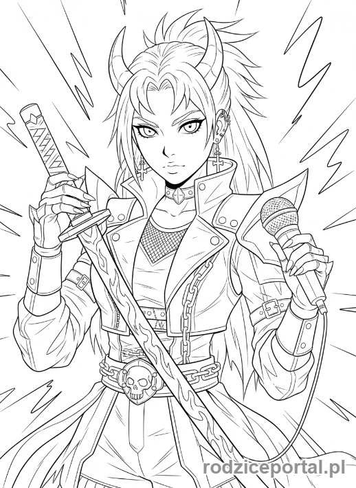 Kolorowanka K-popowe Łowczynie Demonów - Wokalistka z mieczem i mikrofonem