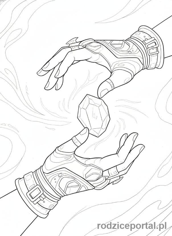 Kolorowanka K-popowe Łowczynie Demonów - Zbliżenie na ręce Łowczyni K-popowej trzymającej magiczny kryształ