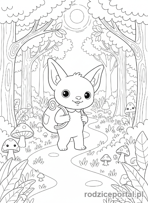 Kolorowanka Kolorowanki Labubu Do Druku - Labubu spacerujący po lesie z plecakiem