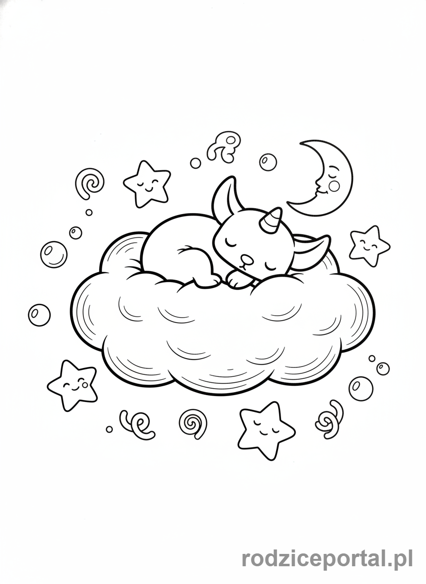 Kolorowanka Kolorowanki Labubu Do Druku - Labubu śpiący spokojnie na chmurze